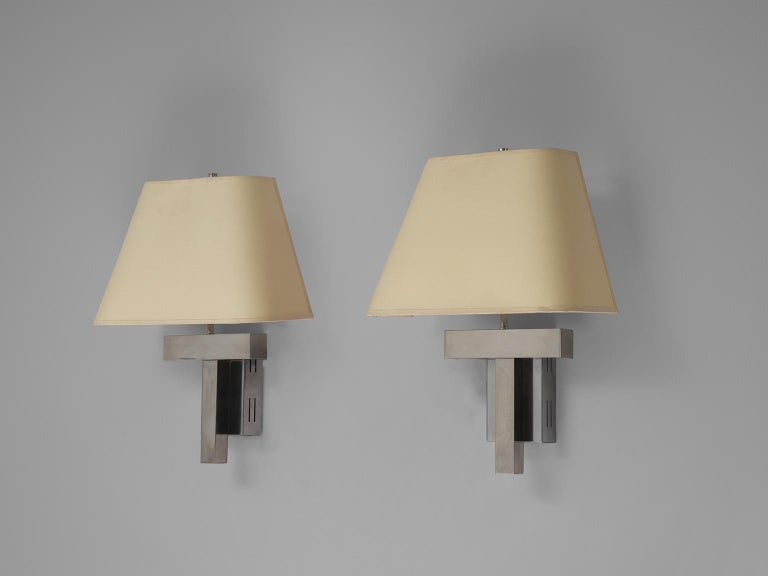 Large Set of Wall Lights with Chrome Base