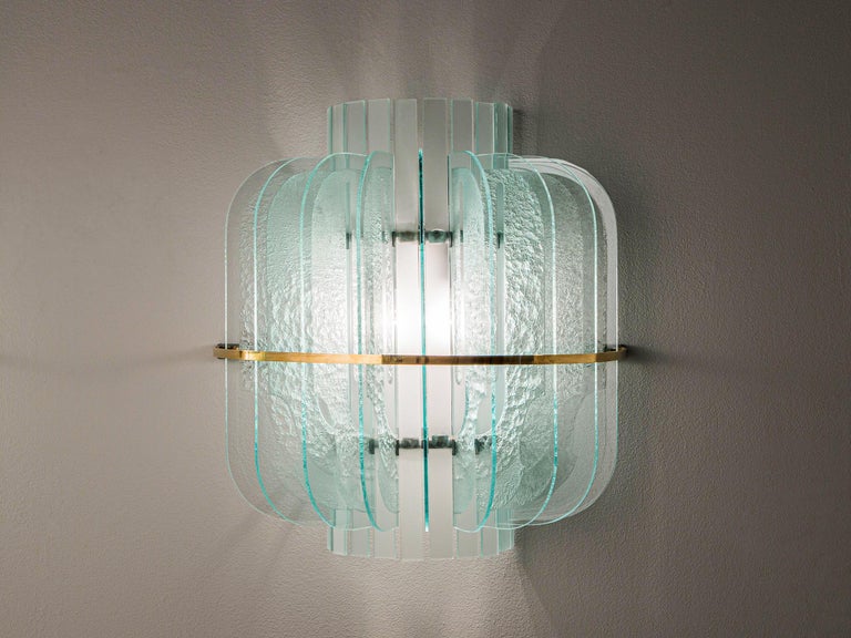 Italian Wall Light in Blue Glass and Brass