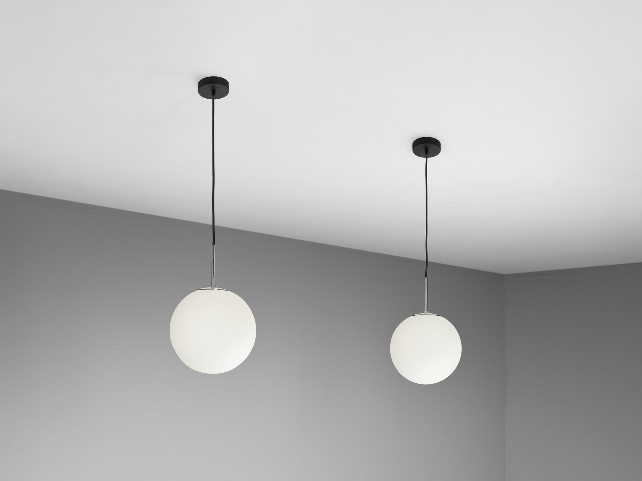 Pendants with White Glass Spheres