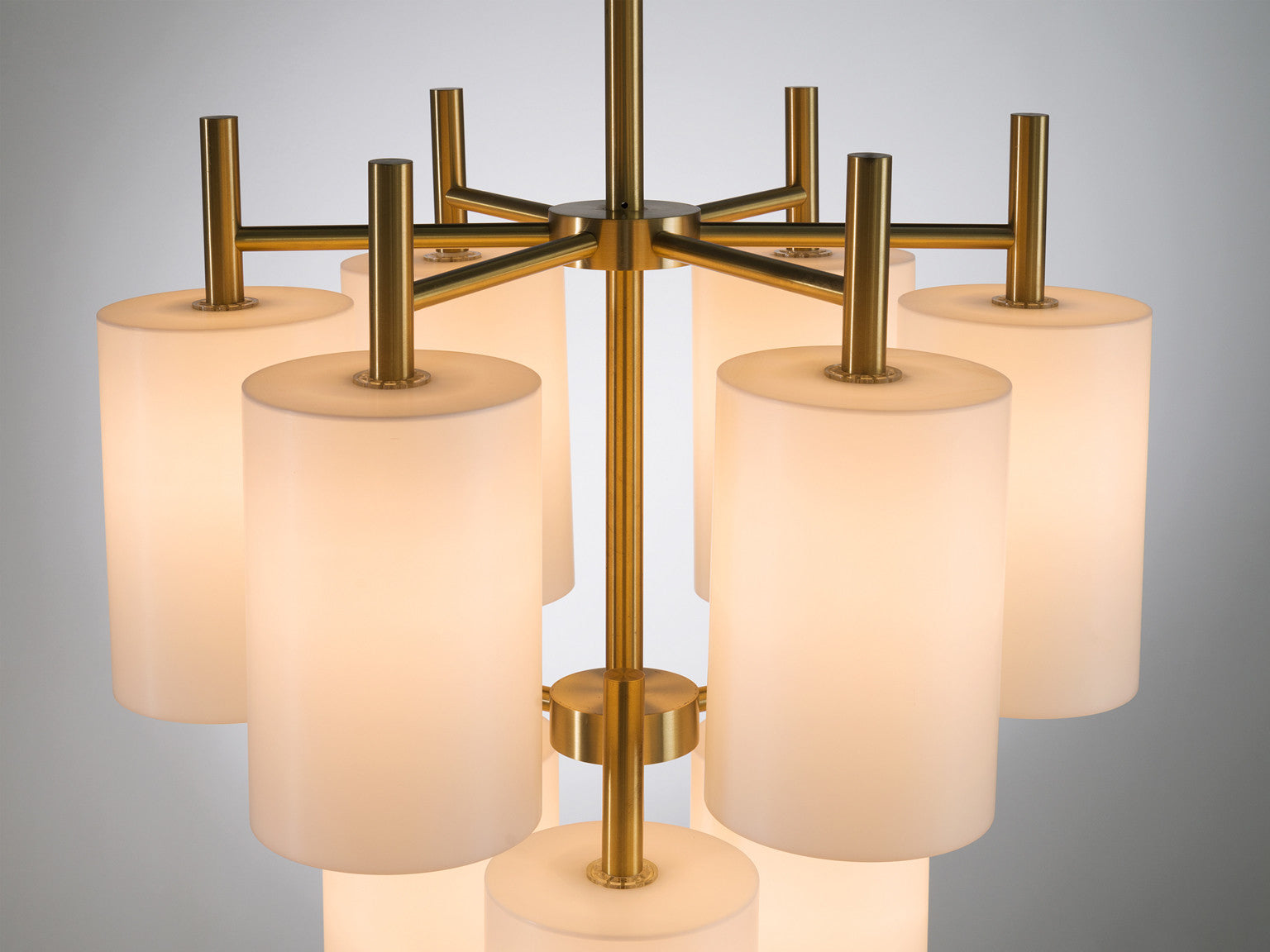 Luxus of Sweden Large Brass Chandelier with Lucite Shades