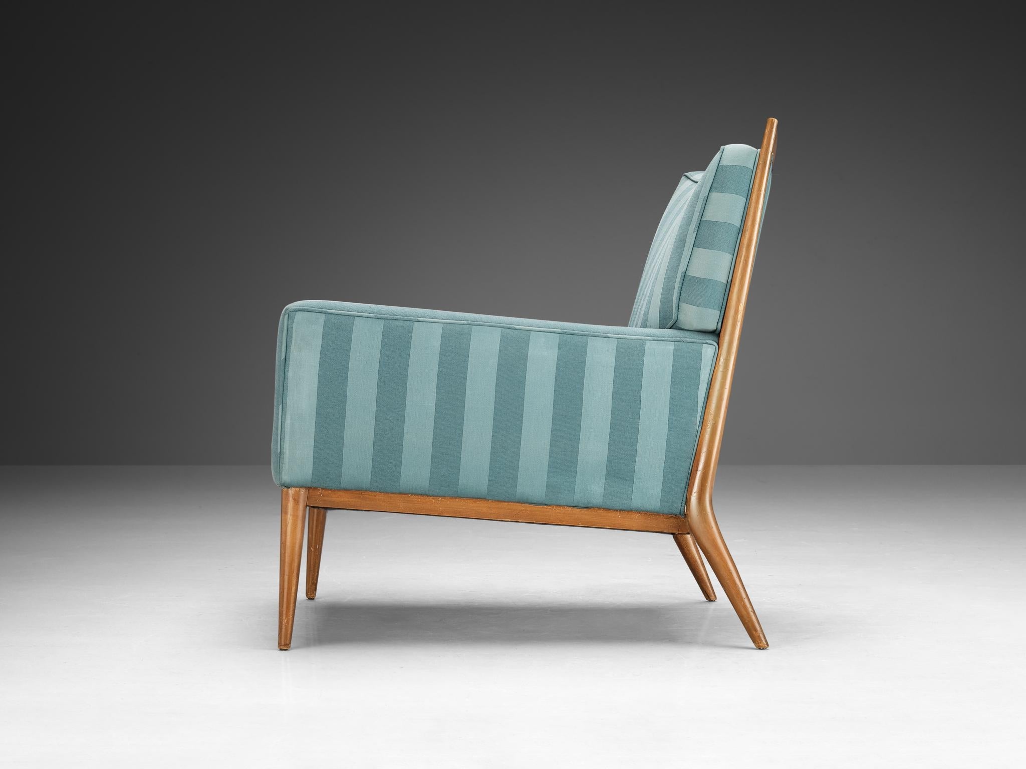Paul McCobb Lounge Chair in Original Turquoise Upholstery and Walnut