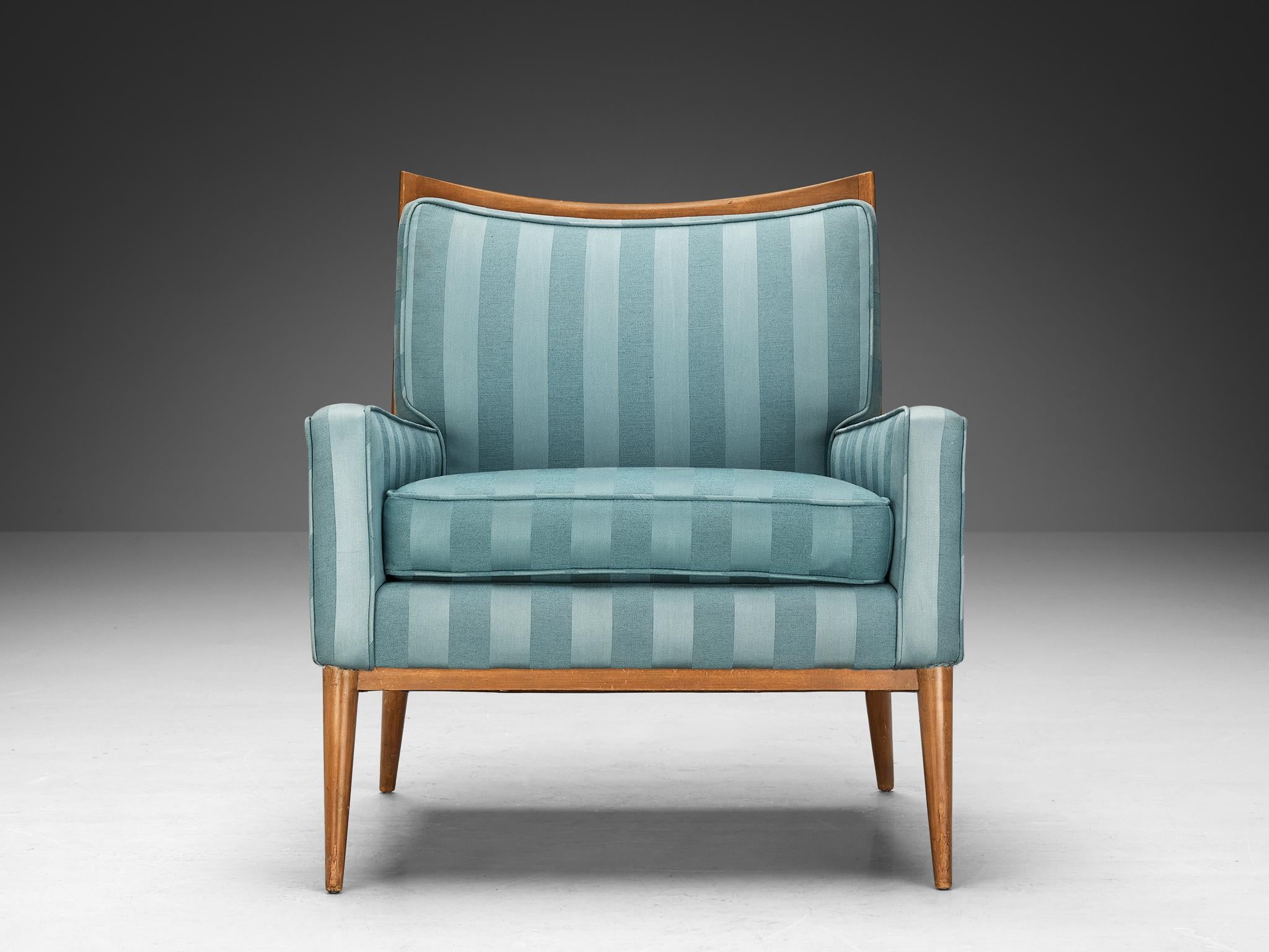 Paul McCobb Lounge Chair in Original Turquoise Upholstery and Walnut