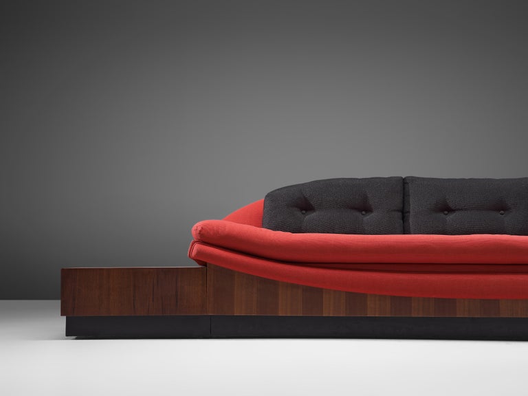 Adrian Pearsall 'Platform Gondola' Sofa in Walnut and Red Upholstery