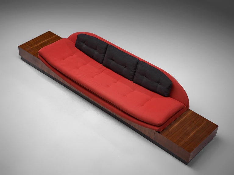 Adrian Pearsall 'Platform Gondola' Sofa in Walnut and Red Upholstery