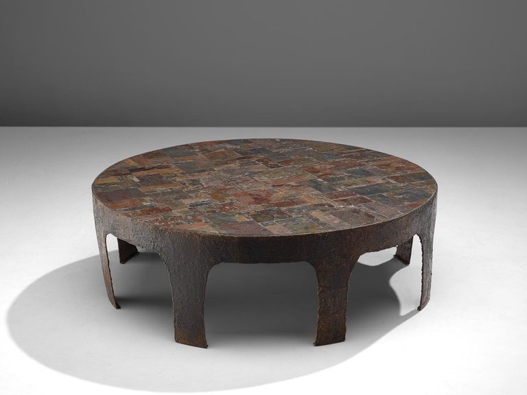 Pia Manu Hand Crafted Coffee Table with Natural Stone Mosaic and Iron