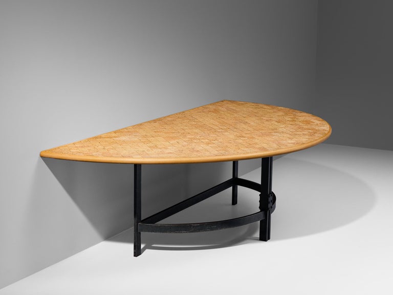 Poul Kjærholm Semicircular Table in Steel, Cork and Beech