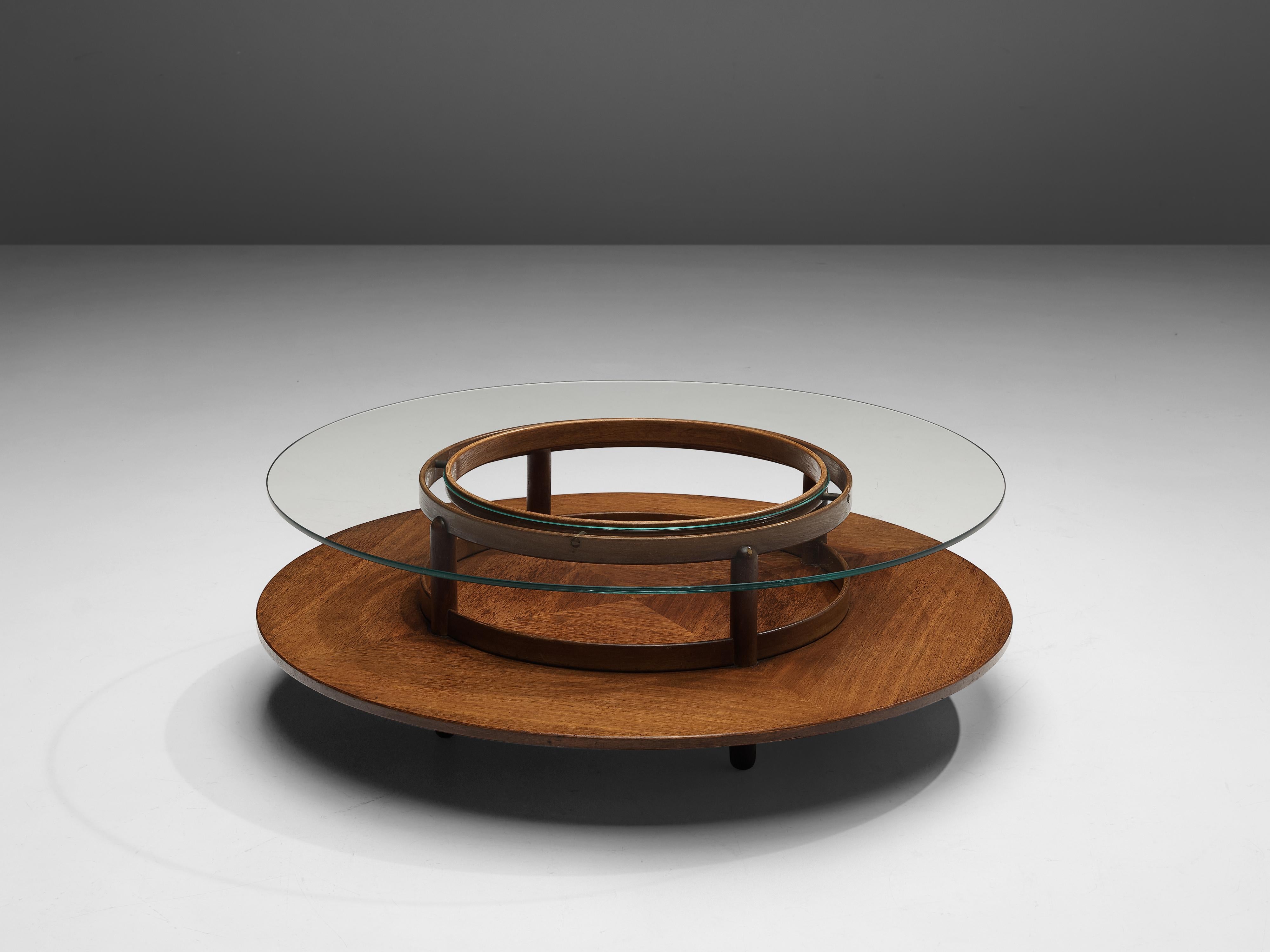 Gianfranco Frattini Round Coffee Table in Walnut and Glass