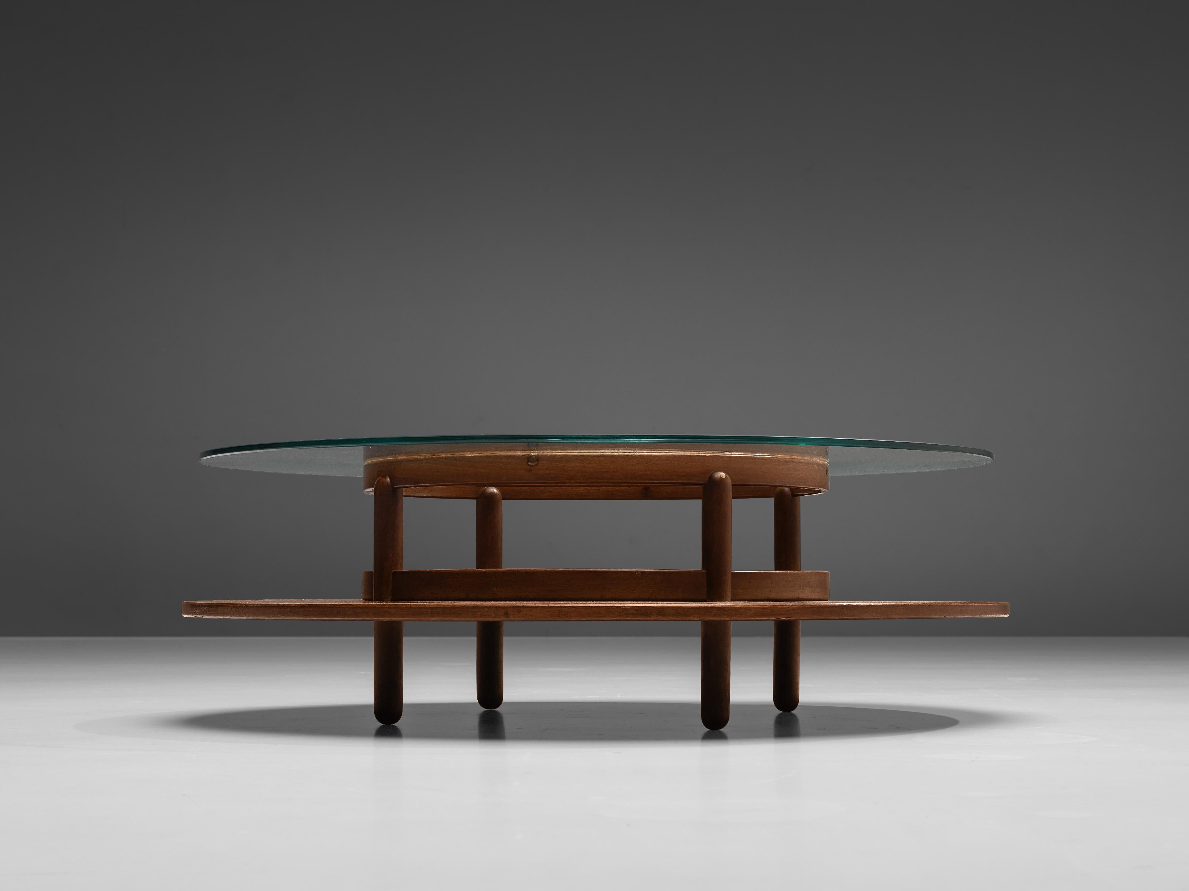 Gianfranco Frattini Round Coffee Table in Walnut and Glass