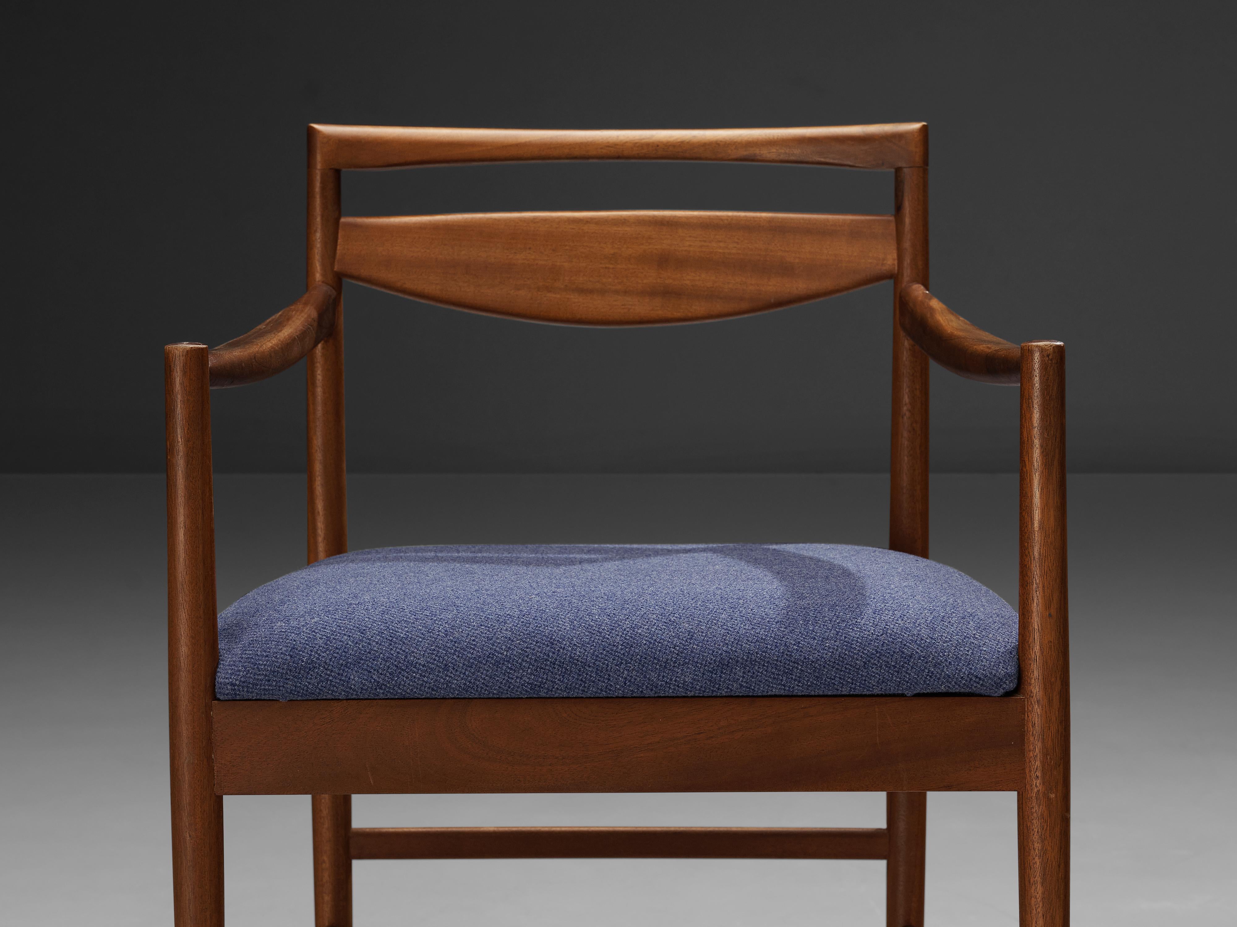 Dining Chair in Teak and Blue Upholstery
