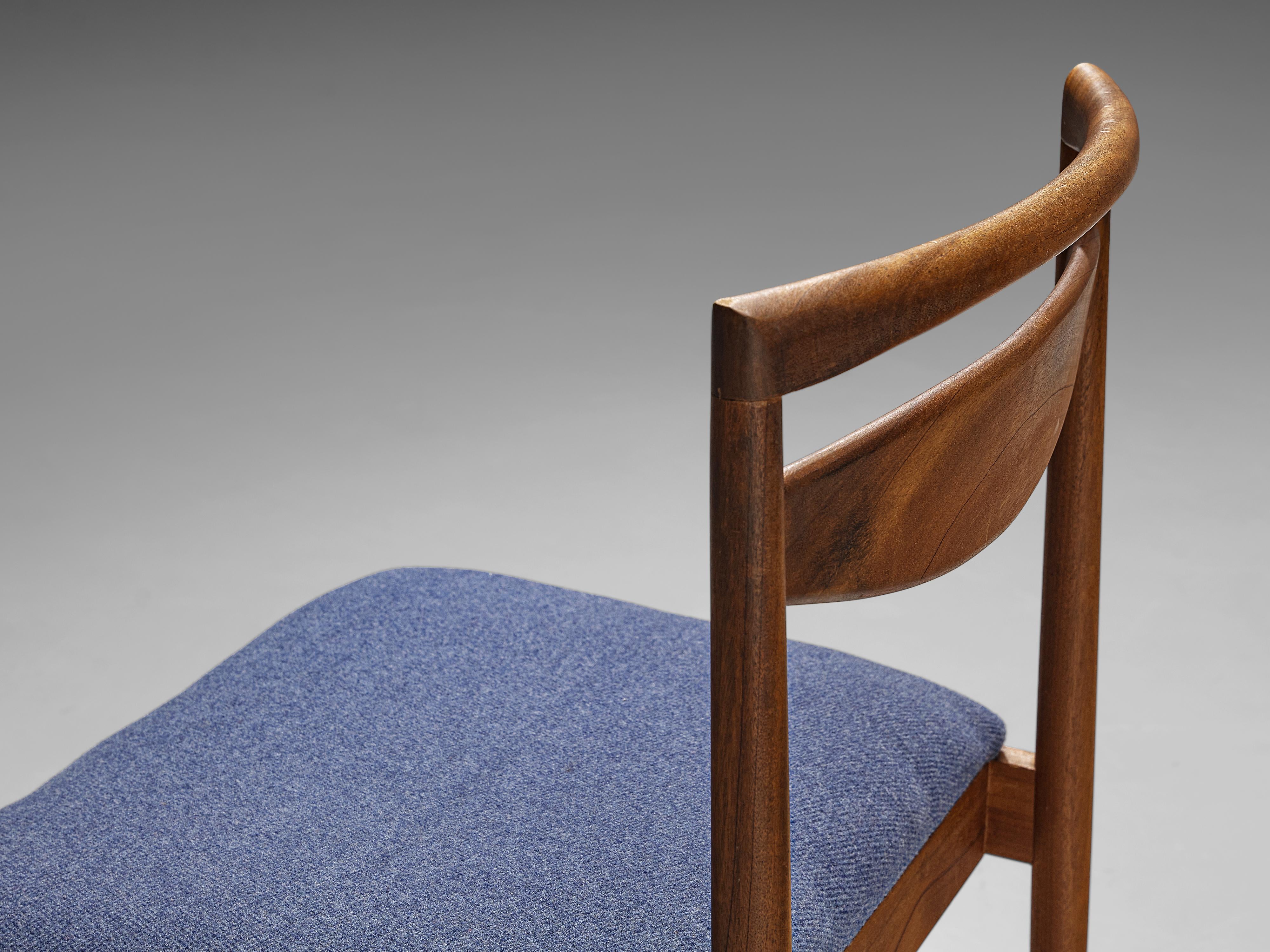 Dining Chair in Teak and Blue Upholstery