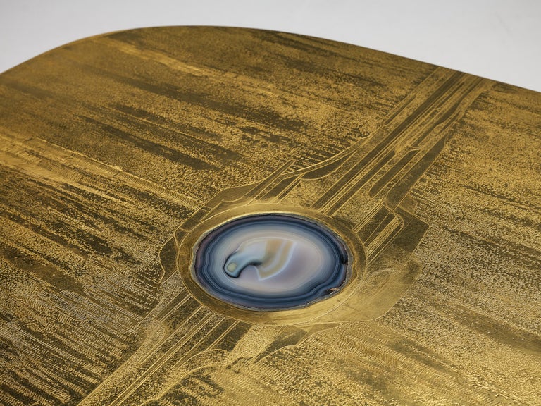 Christian Krekels Coffee Table in Etched Brass Inlayed with Agate