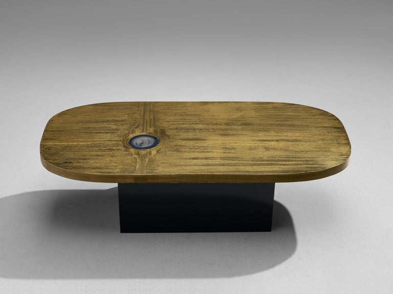 Christian Krekels Coffee Table in Etched Brass Inlayed with Agate