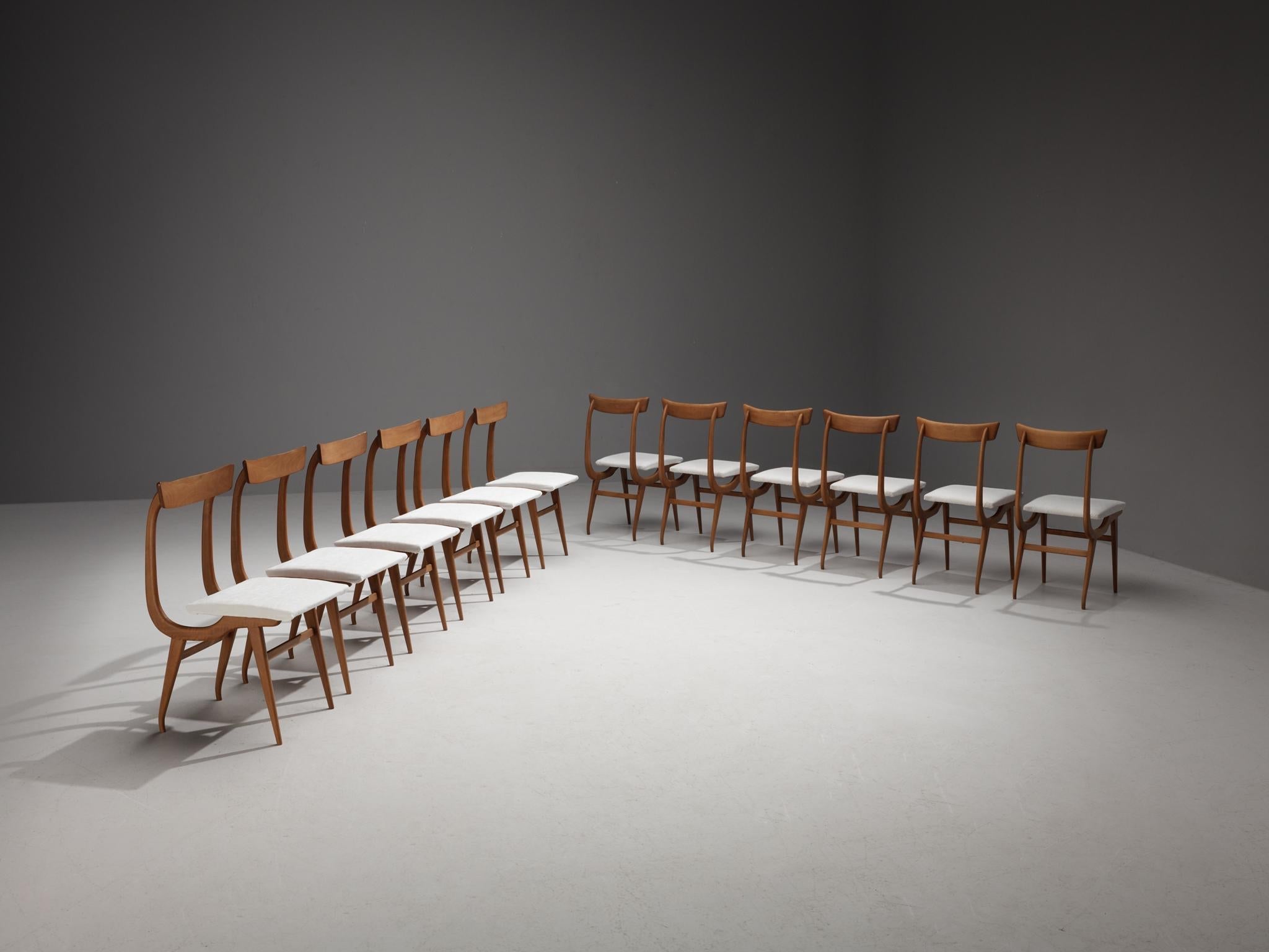 Italian Sculptural Set of Twelve Dining Chairs in Walnut