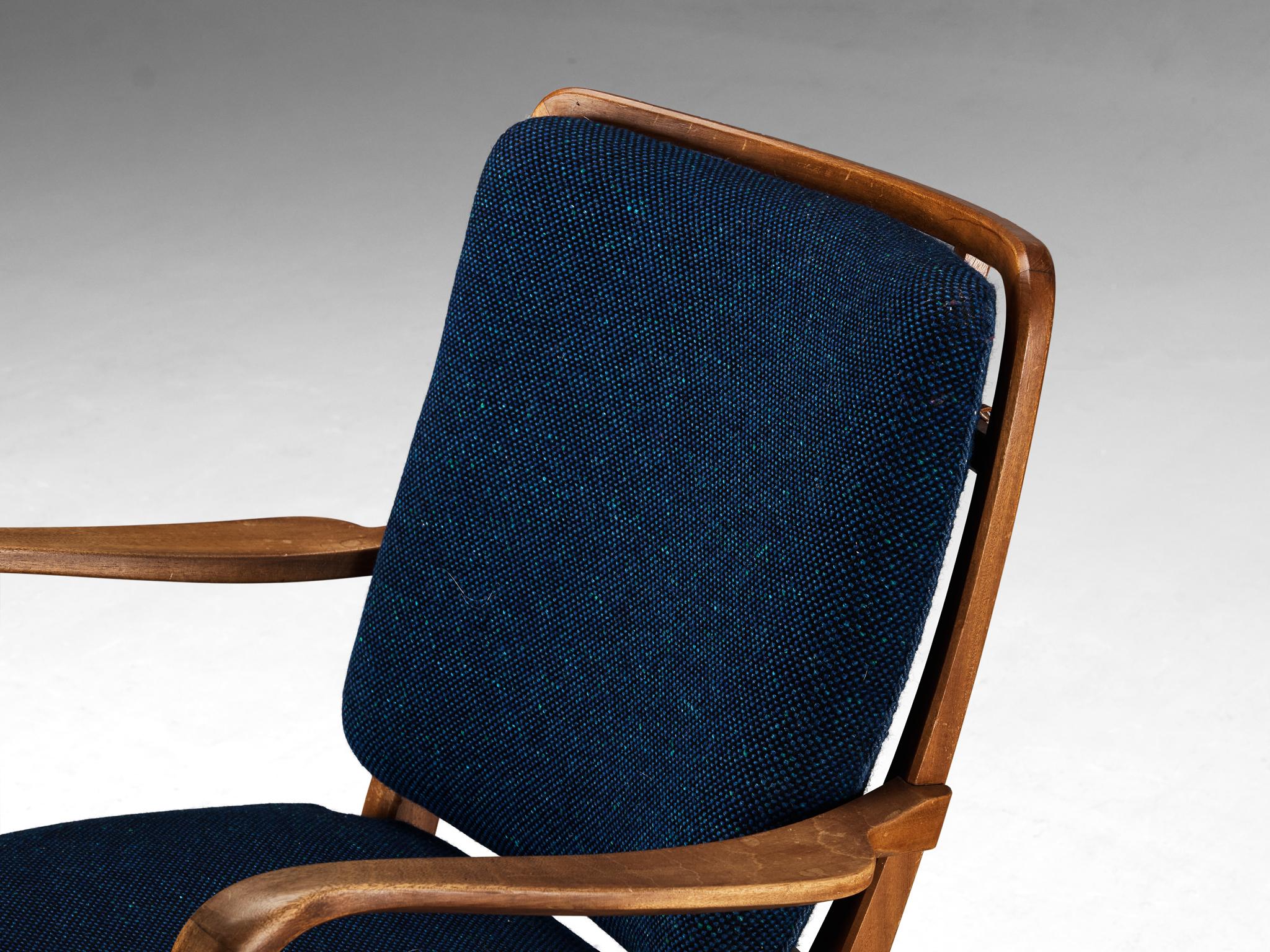 Carl-Axel Acking for Nk Hantverk Lounge Chair in Mahogany and Blue Wool