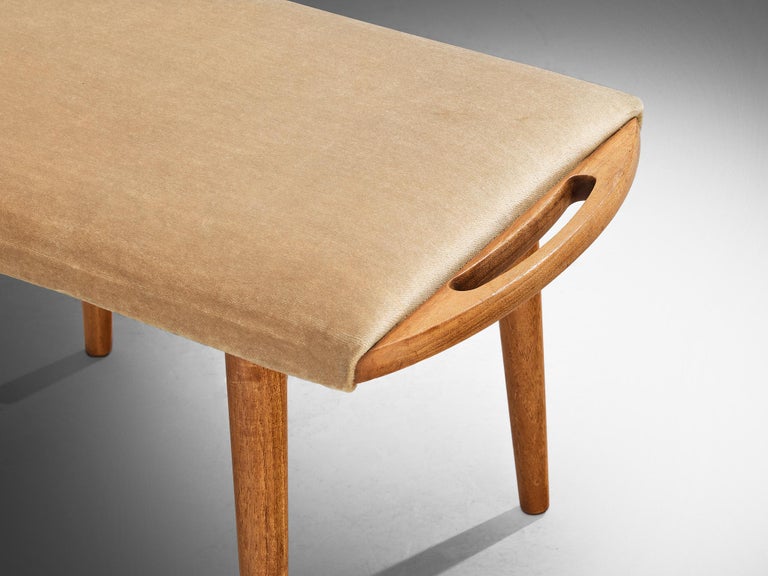 Stool in Teak and Yellow Upholstery