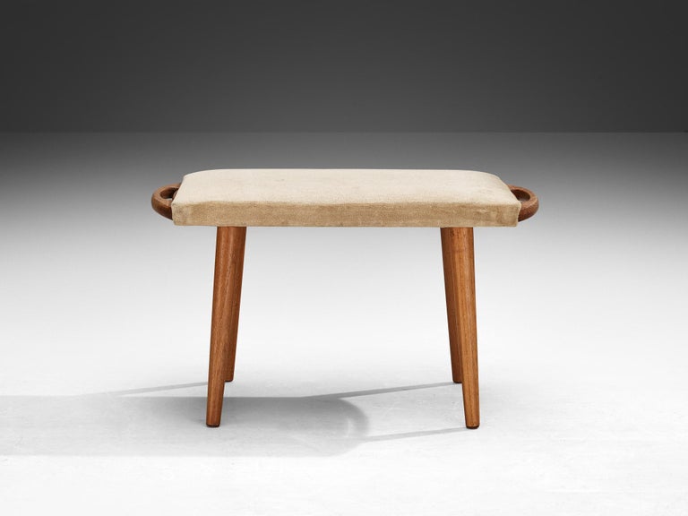 Stool in Teak and Yellow Upholstery
