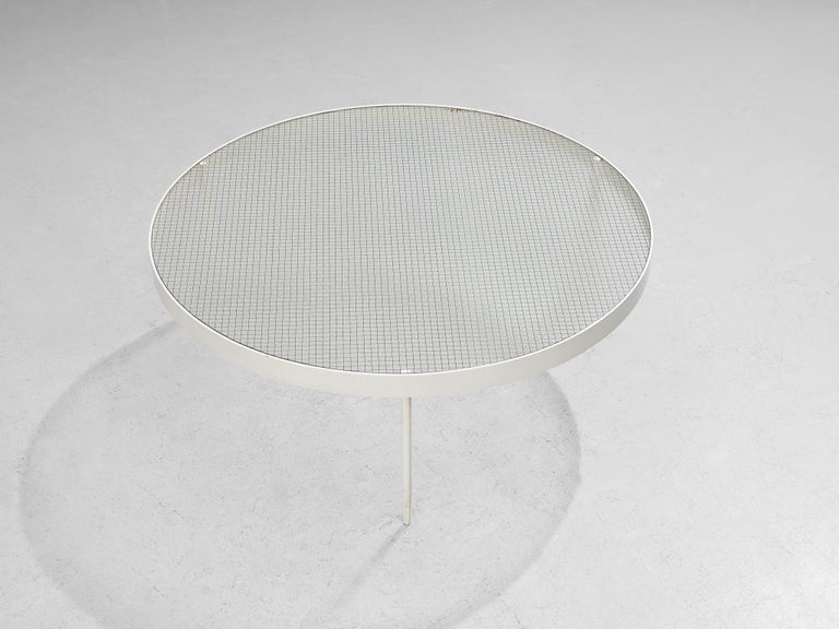 Janni Van Pelt Round Coffee Table in White Lacquered Metal and Wired Glass