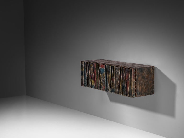 Paul Evans ‘Deep Relief’ Wall-Mounted Sideboard in Welded Steel and Slate
