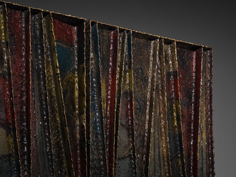 Paul Evans ‘Deep Relief’ Wall-Mounted Sideboard in Welded Steel and Slate