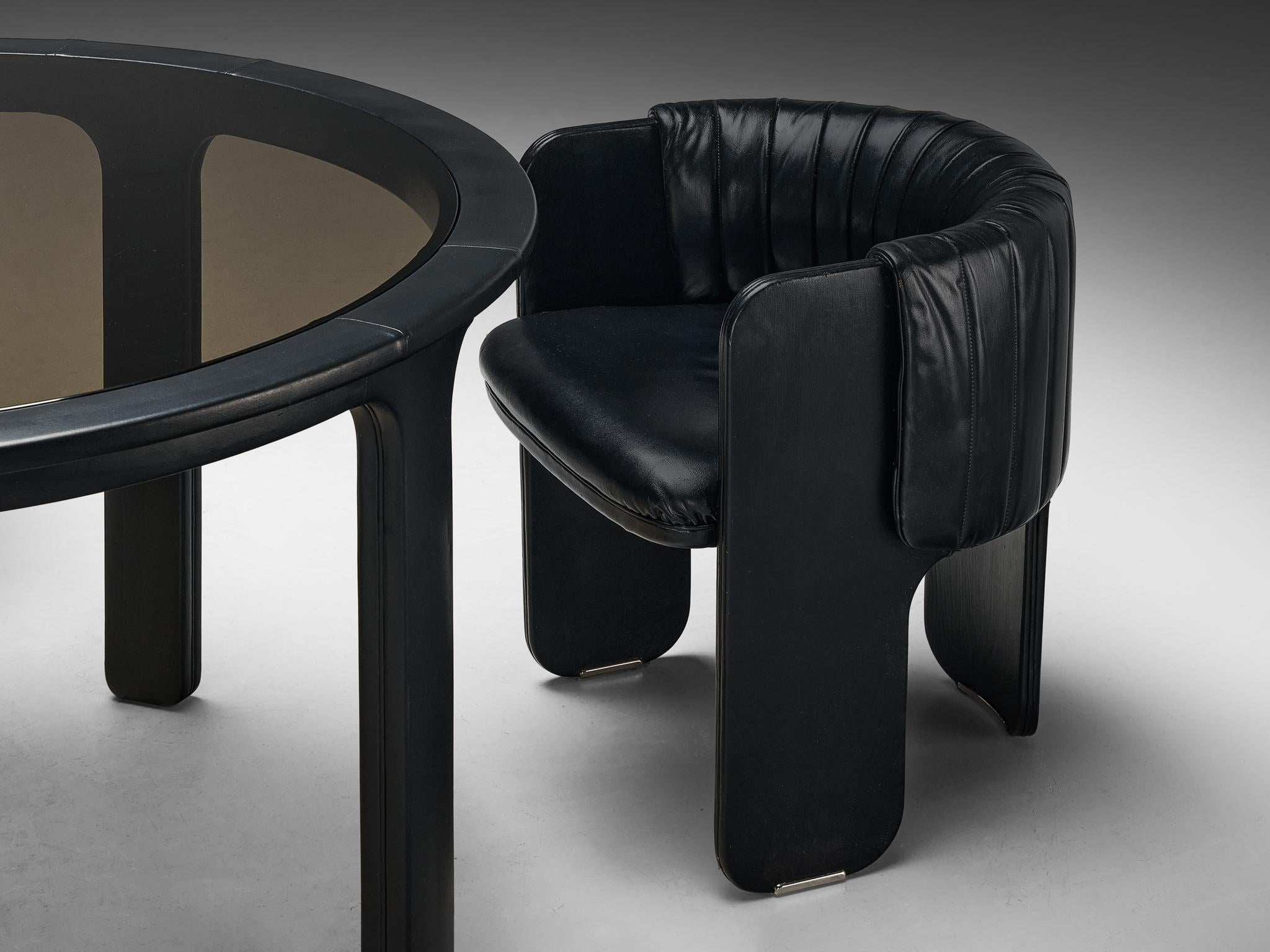 Luigi Massoni for Poltrona Frau ‘Dinette’ Armchairs with Table in Leather