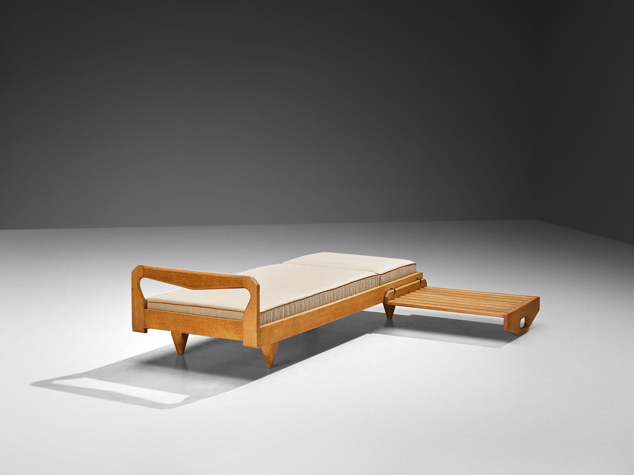 Guillerme & Chambron Daybed or Bench with Side Table in Oak and Fabric