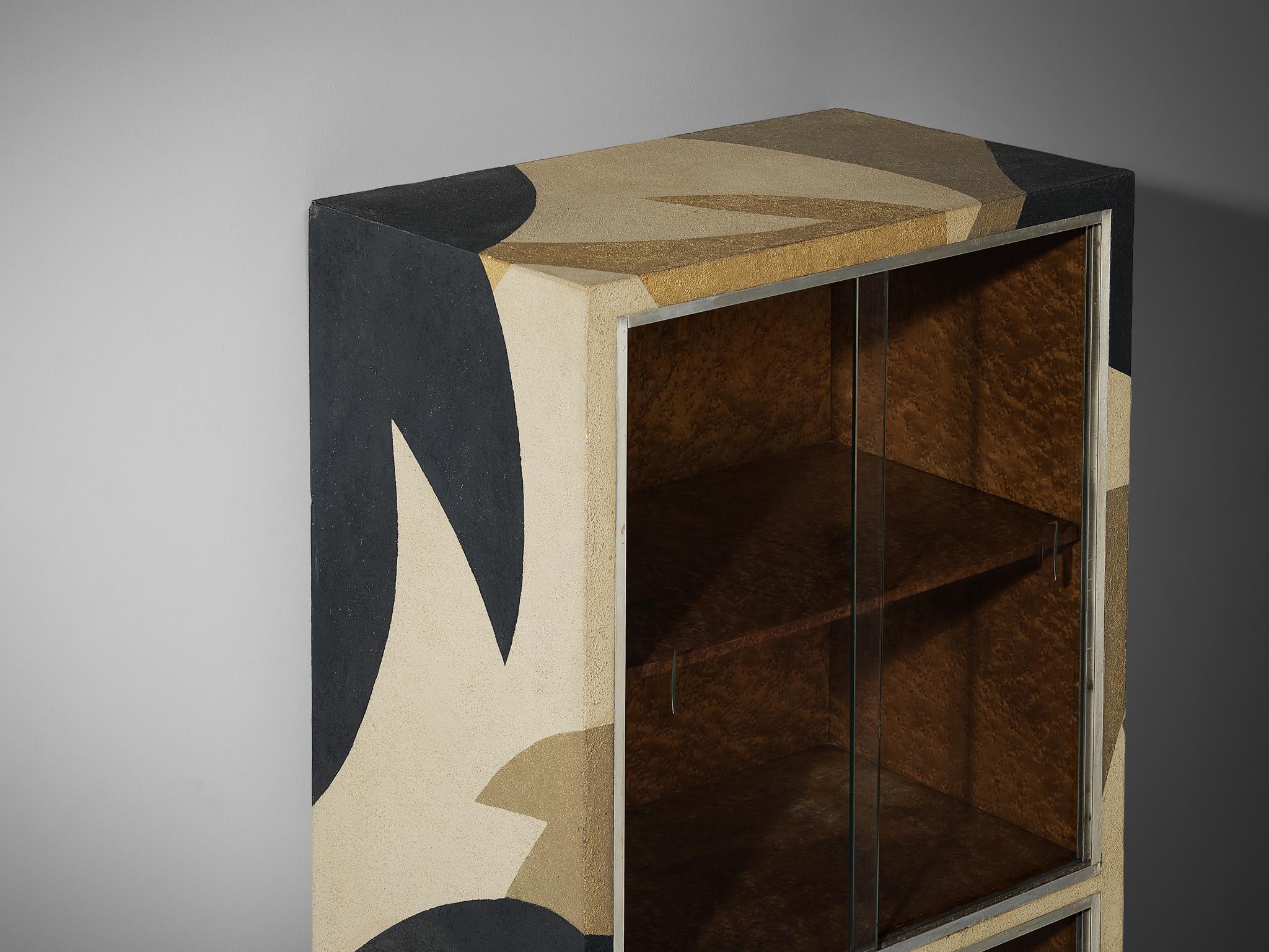 1930s Italian Vitrine with Natural Outlines in Black Beige and Gold