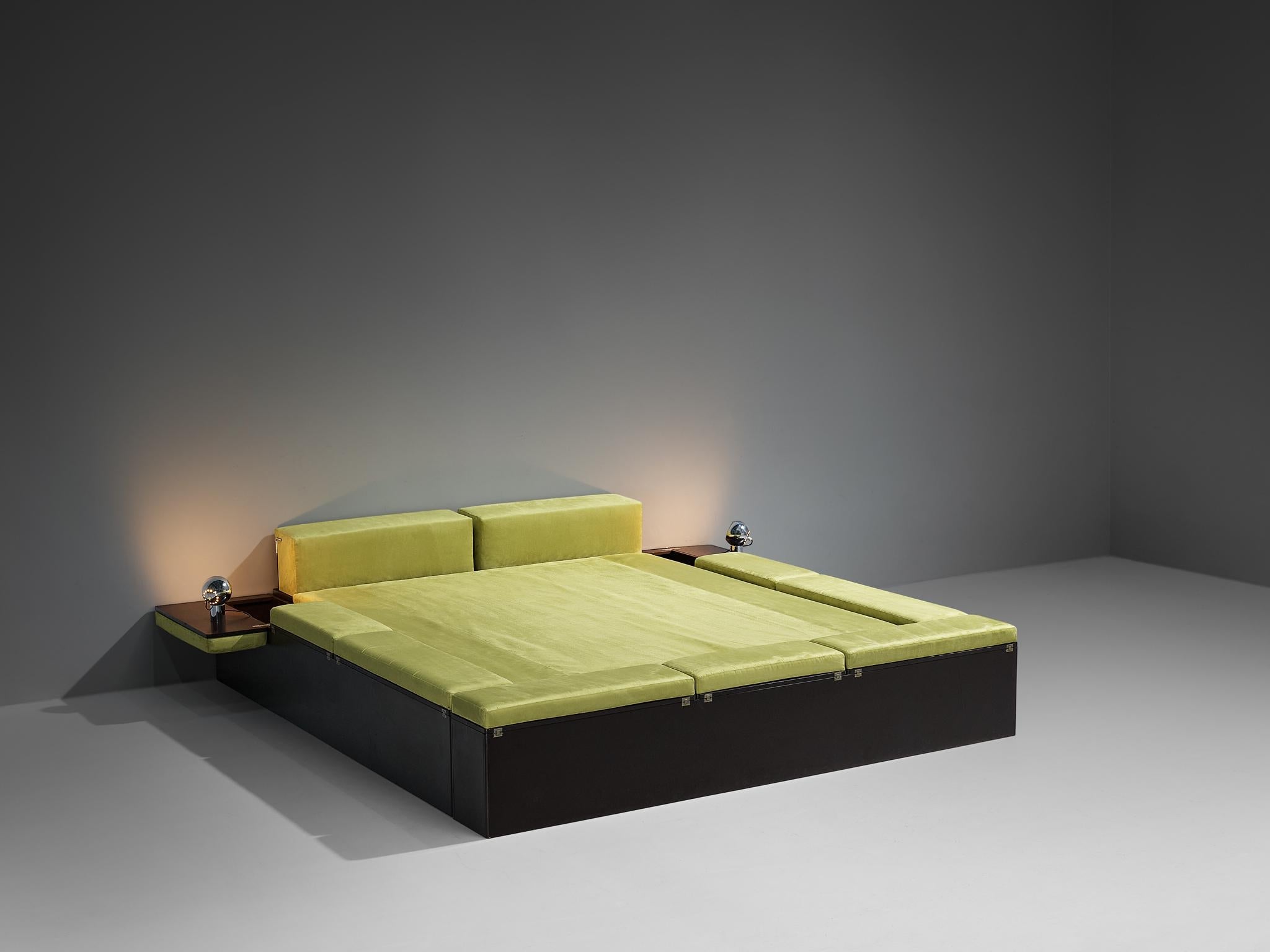 Luciano Bertoncini for Cjfra 'Zattera' Bed in Alcantara and Lacquered Wood