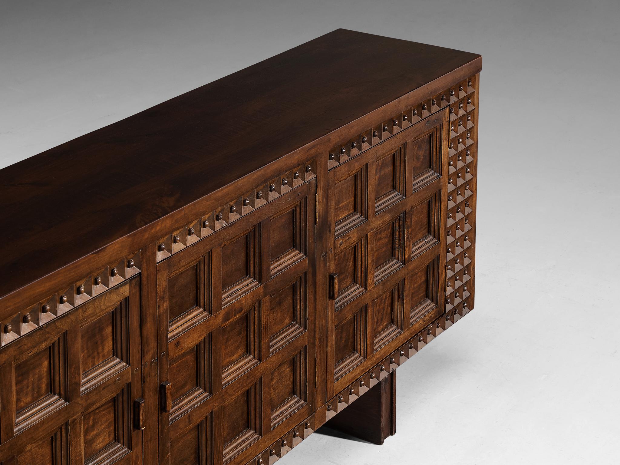 Spanish Brutalist Sideboard with Sophisticated Carvings in Maple