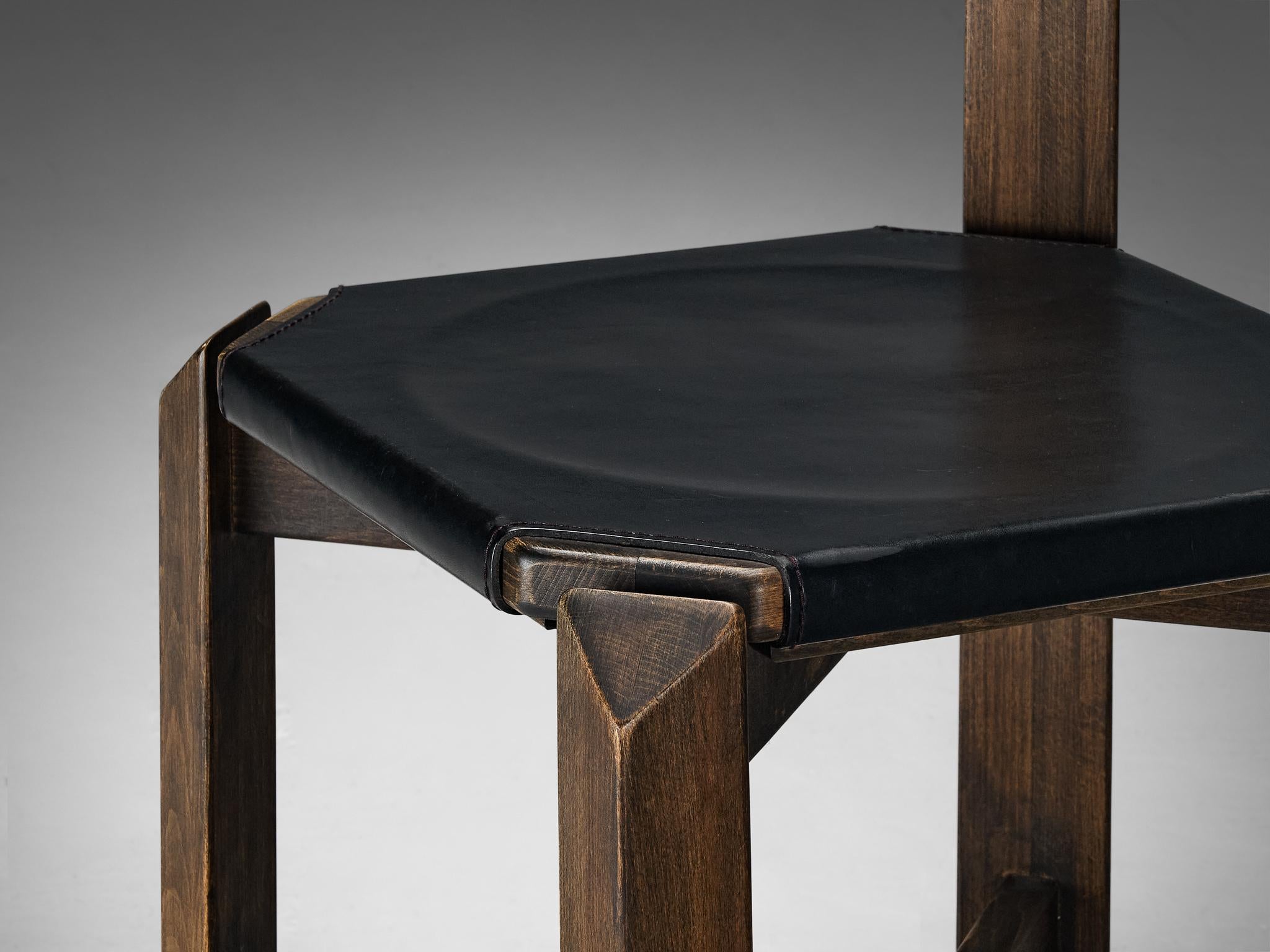 Sturdy Dining Chair in Black Leather and Wood