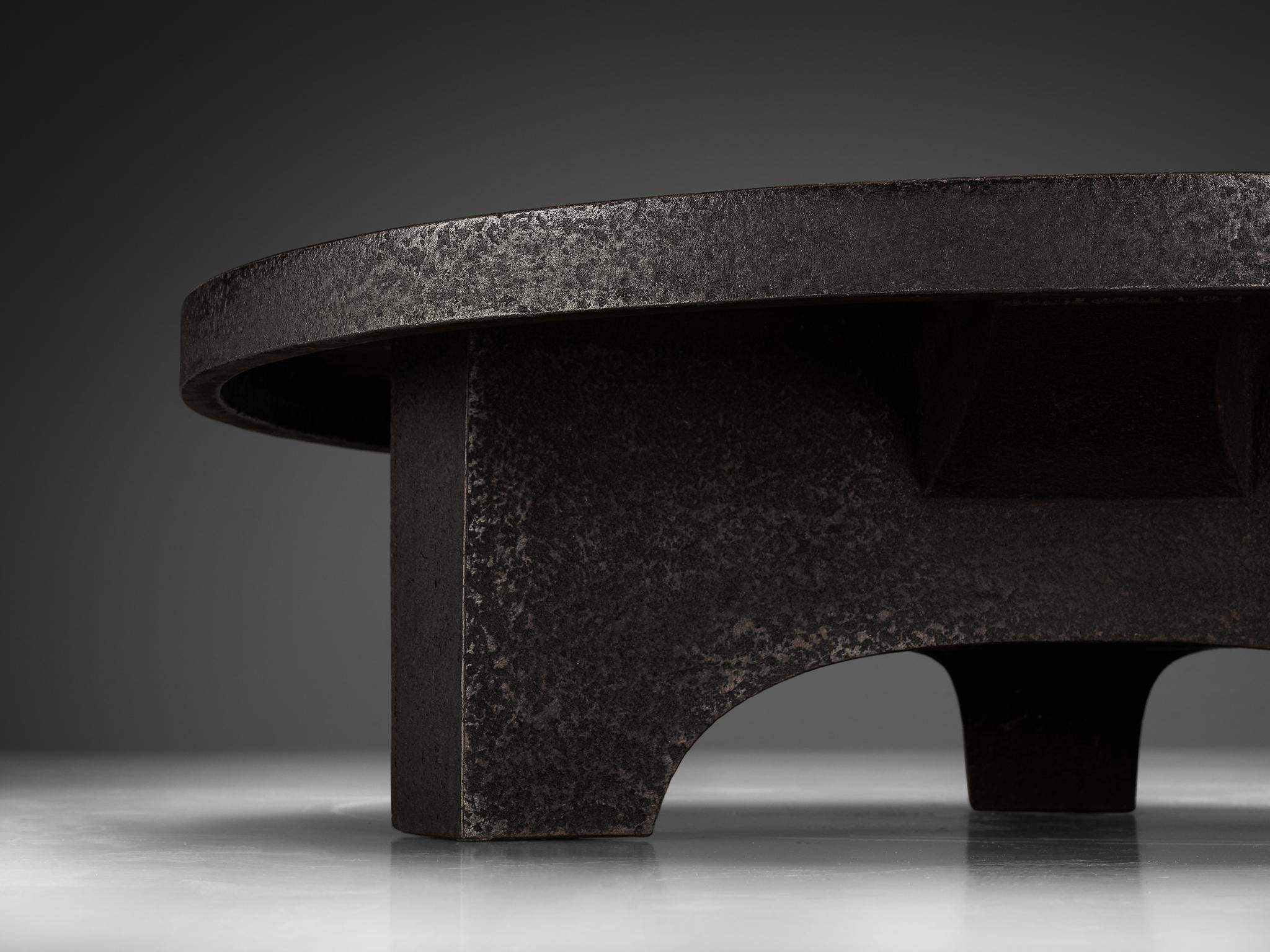 Brutalist Coffee Table in Black Stone Look Resin
