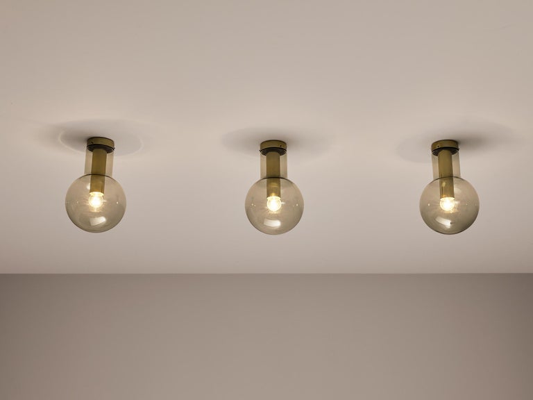 RAAK Ceiling Lights 'Maxi-Light Bulb' in Smoked Glass and Brass