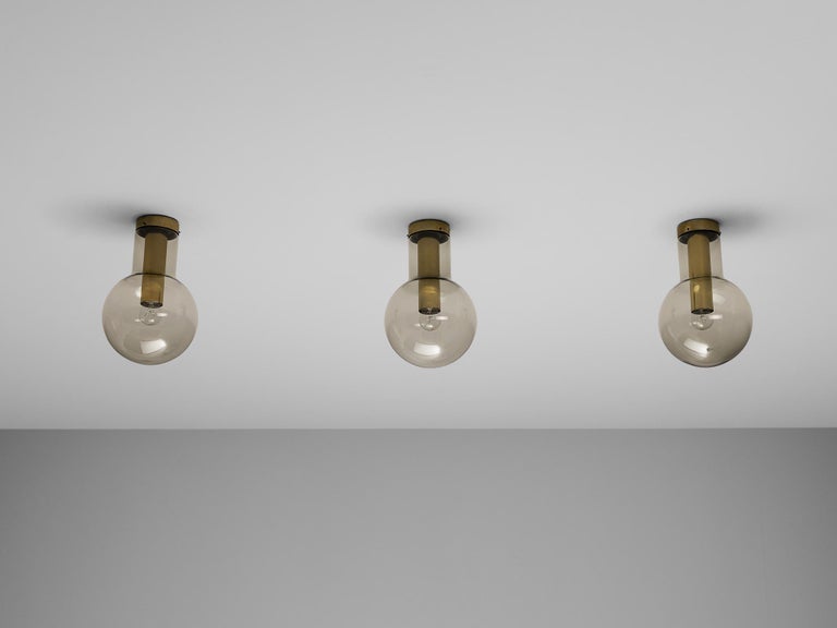RAAK Ceiling Lights 'Maxi-Light Bulb' in Smoked Glass and Brass