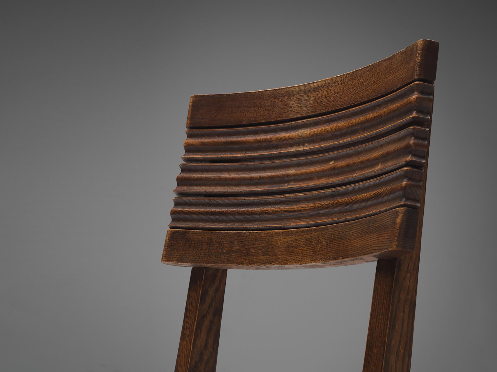 Gaston Poisson Set of Six Dining Chairs in Oak and Leather