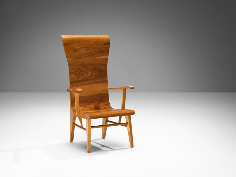 Auke Komter for Metz & Co Rare Armchair in Walnut Plywood