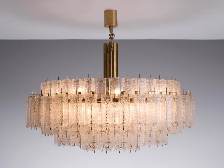Grand Chandelier in Brass and Structured Glass