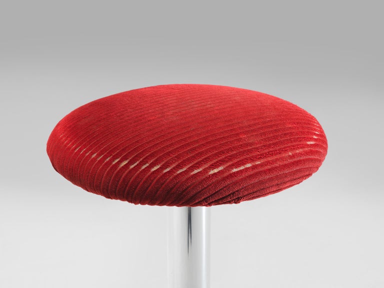 Bar Stools in Metal and Red Corduroy Upholstery