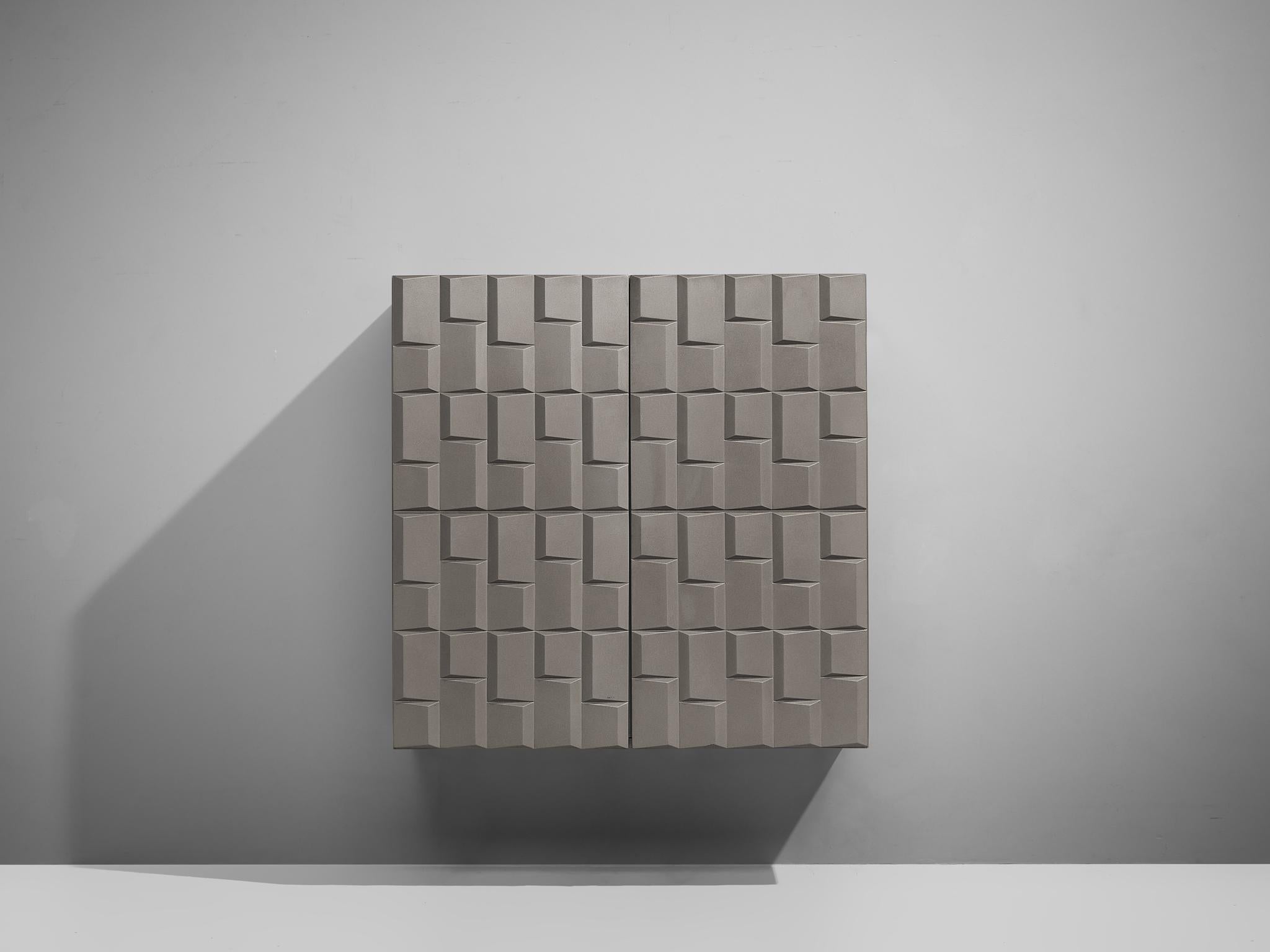 Brutalist Wall-Mounted Cabinet with Graphical Surface