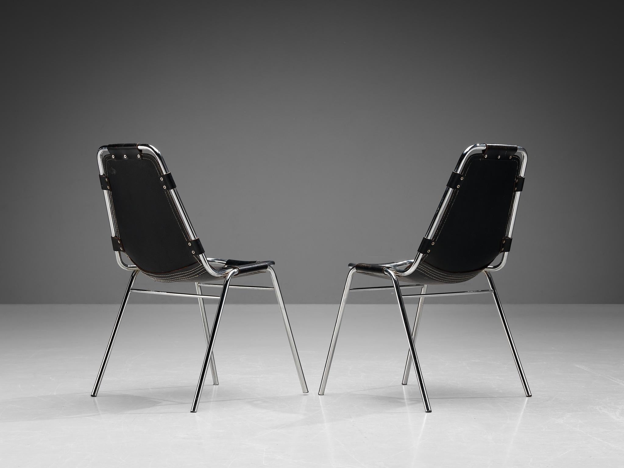 Dal Vera Pair of 'Les Arcs' Chairs in Black Leather