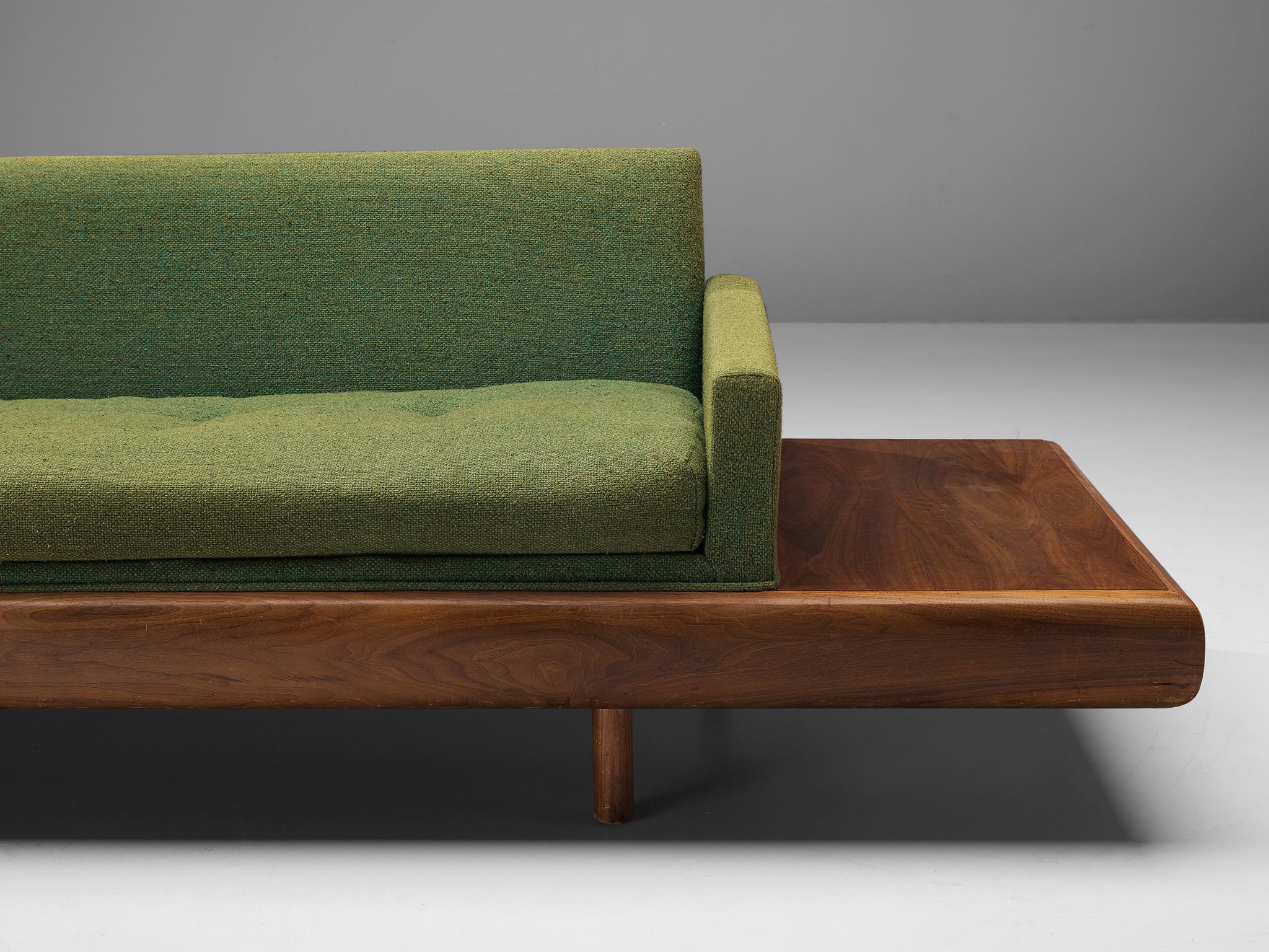Adrian Pearsall Platform Sofa in Walnut and Green Upholstery