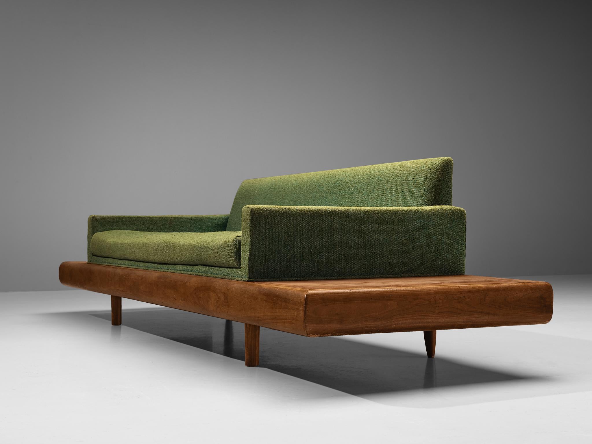 Adrian Pearsall Platform Sofa in Walnut and Green Upholstery