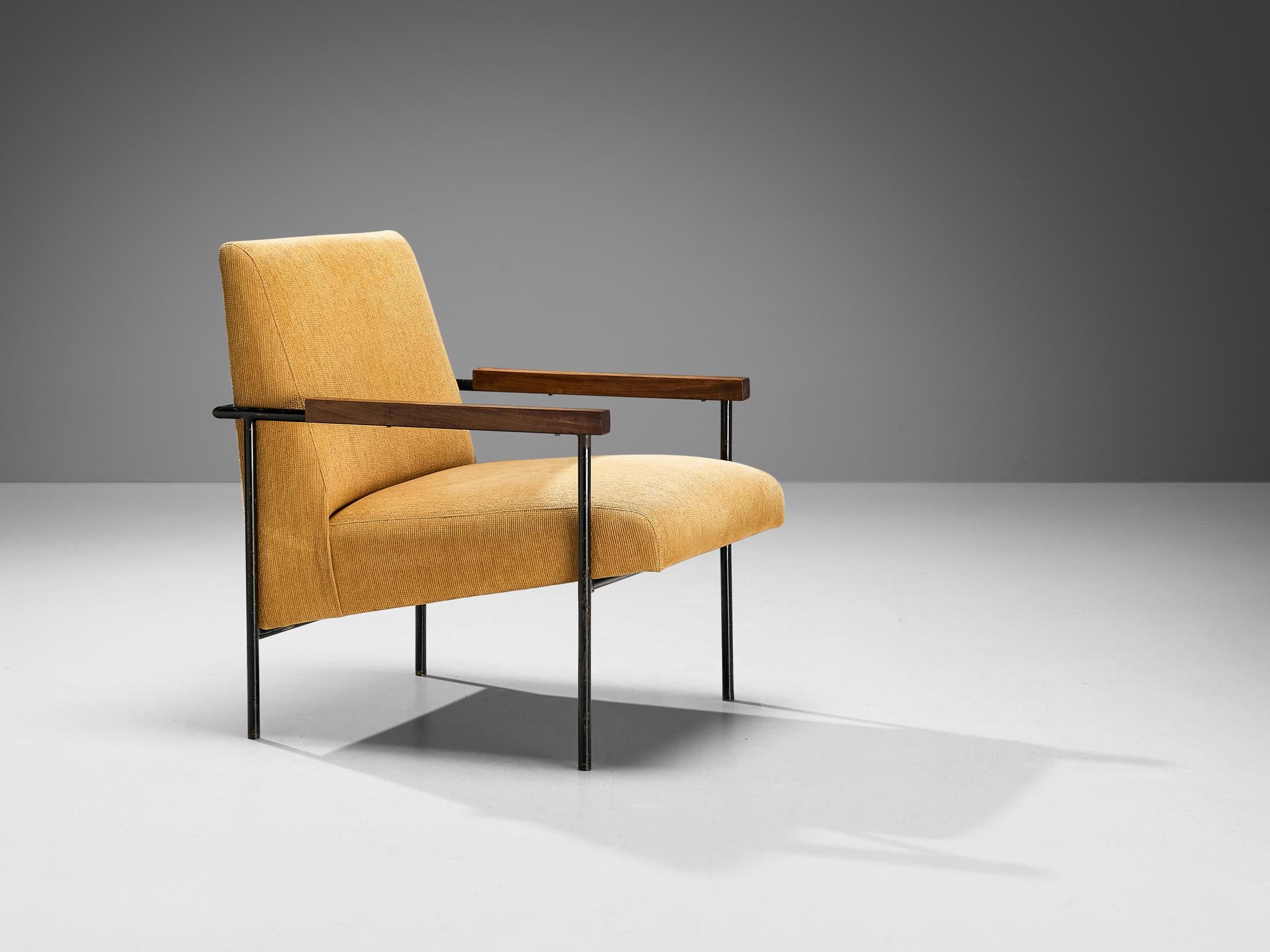Geraldo de Barros Lounge Chair in Iron and Yellow Upholstery