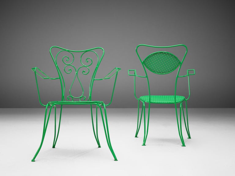 Large Set of Italian Patio Chairs in Red and Green Lacquered Steel
