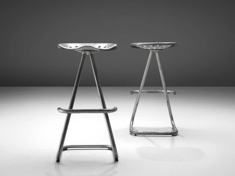 Large Set of 'Tractor' Stools in Silver Colored Metal