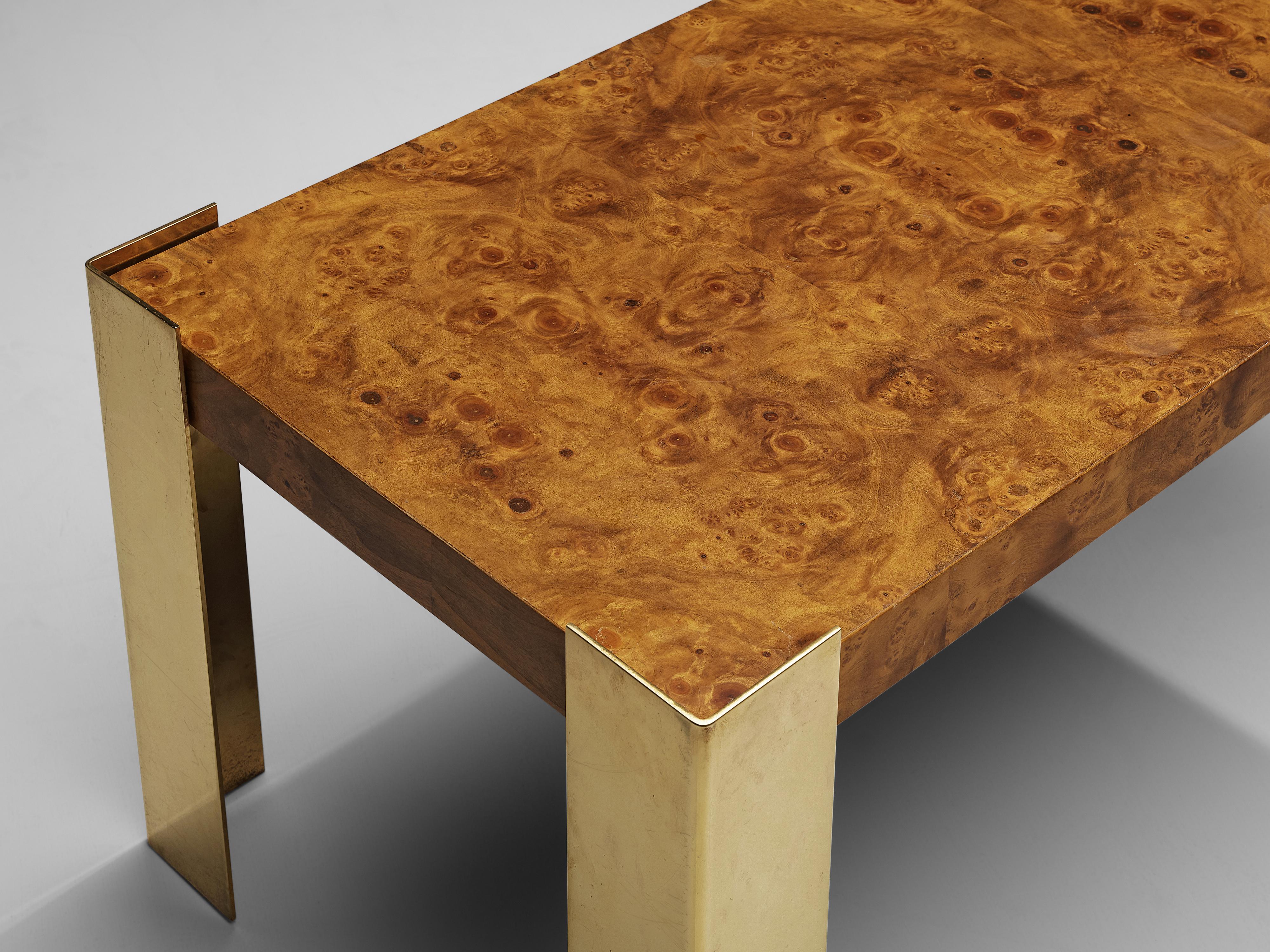 Coffee Table in Brass and Walnut Burl