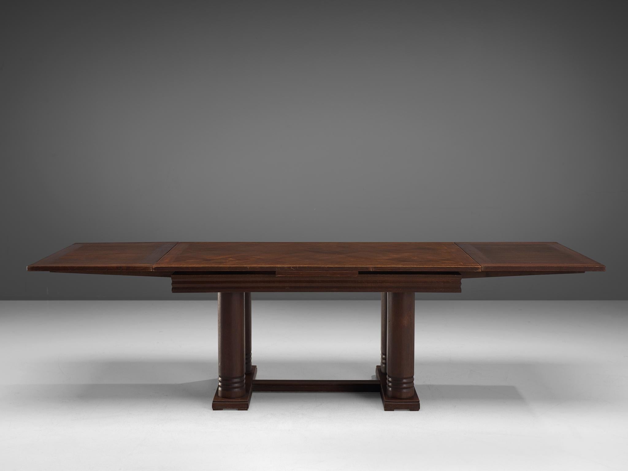 Charles Dudouyt Art Deco Extendable Dining Table in Stained Oak
