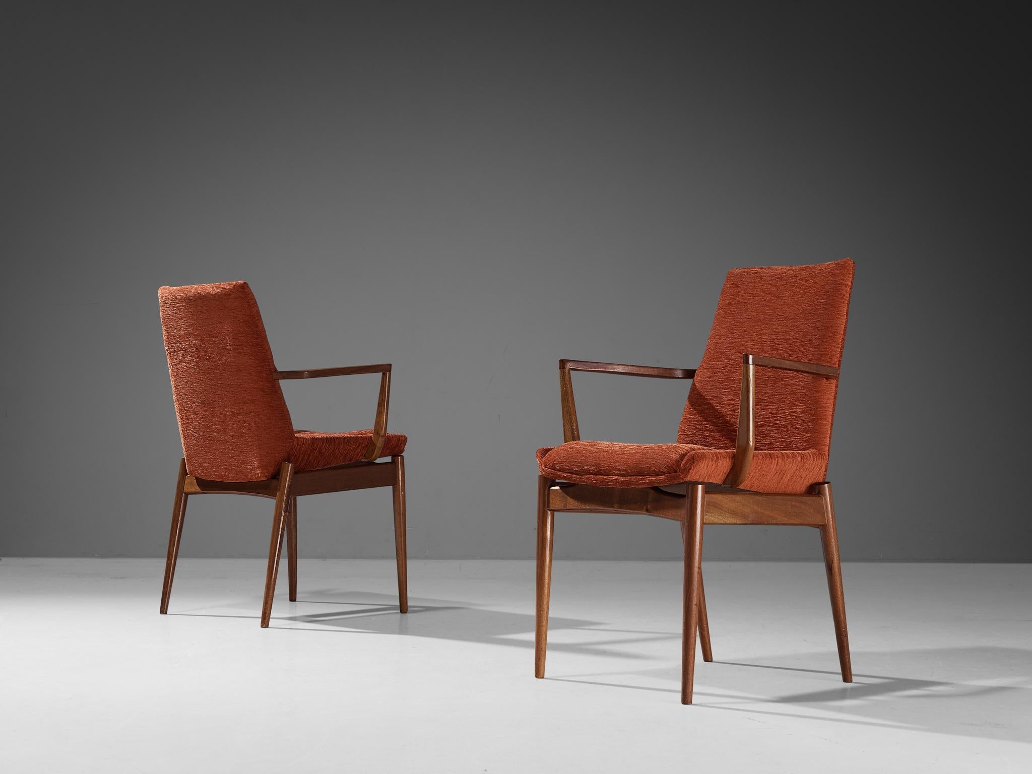 Robert Heritage for Archie Shine Armchairs in Mahogany and Corduroy