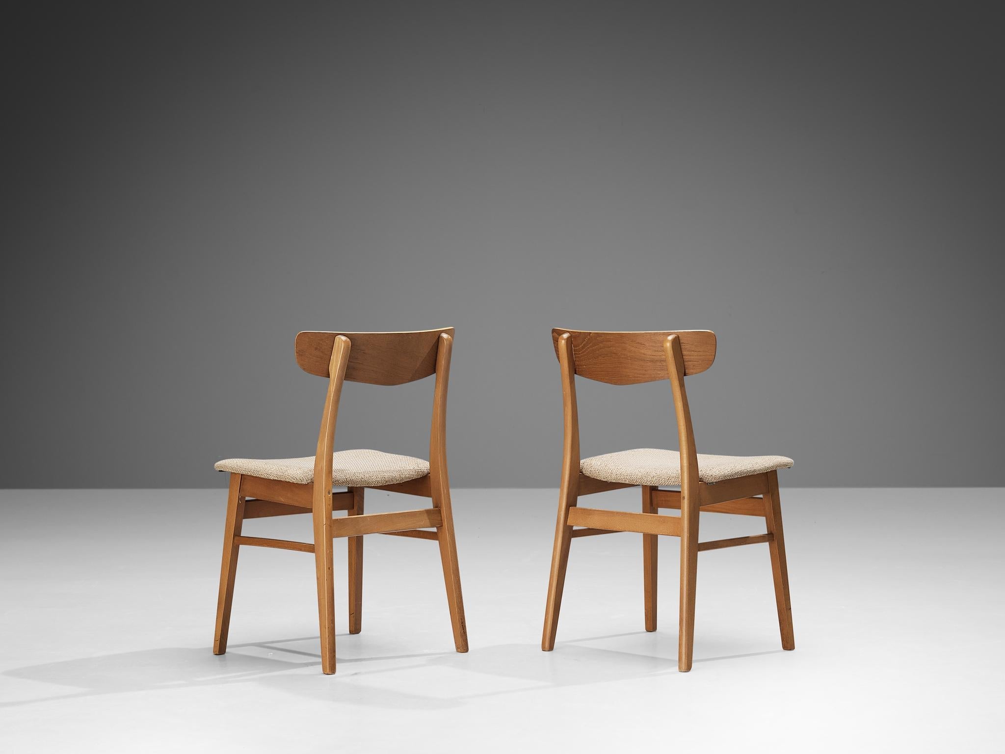 Danish Dining Chairs in Teak and Beige Upholstery