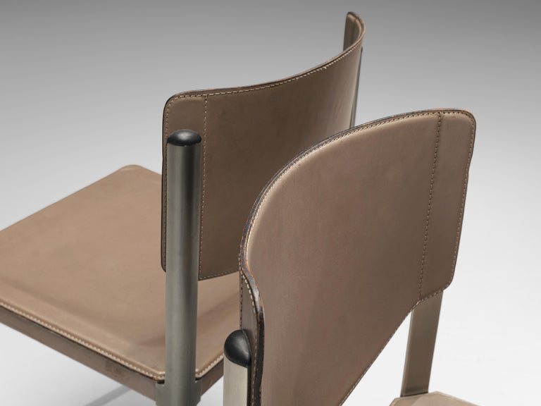Matteo Grassi Set of Six Dining Chairs in Leather and Steel