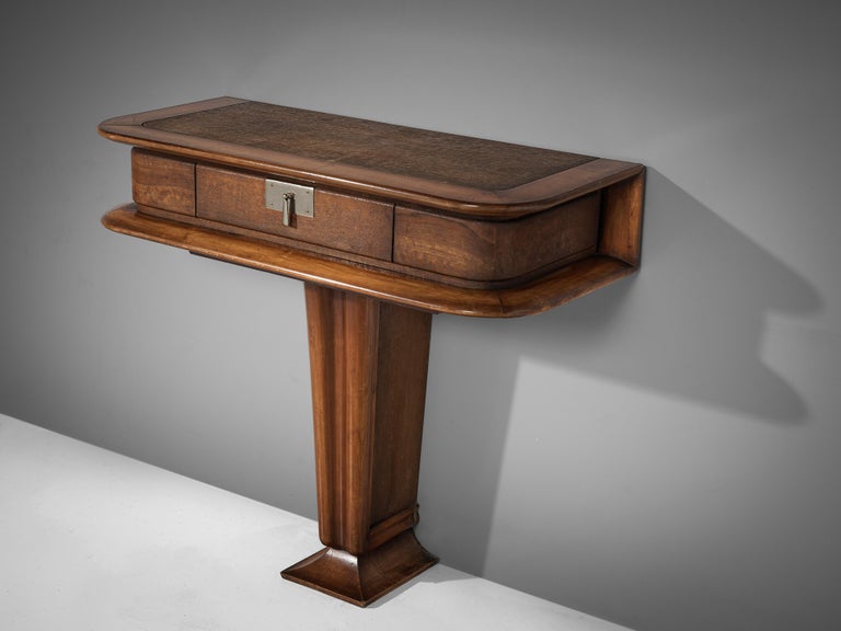 Vittorio Valabrega Console with Drawer in Leather and Walnut