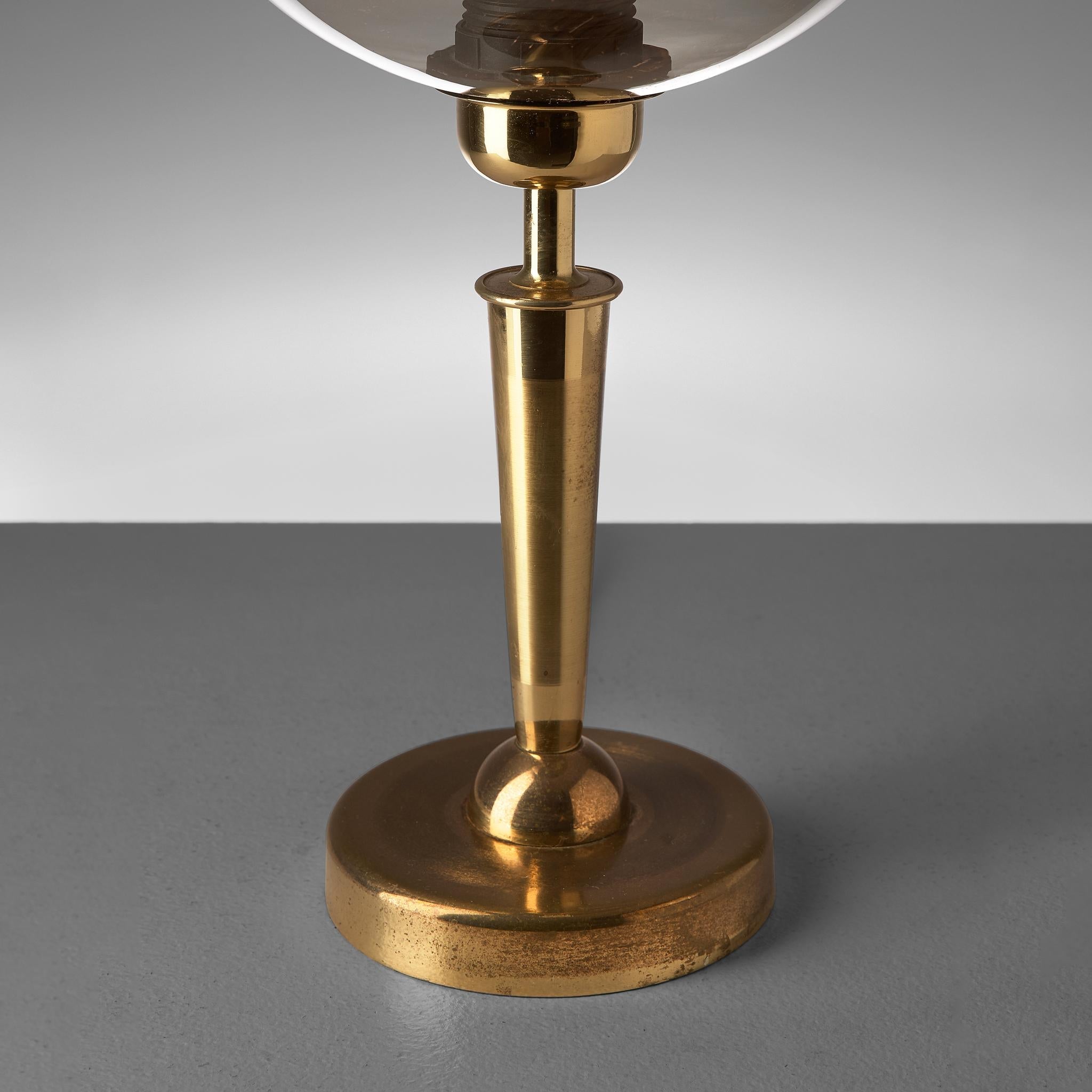 French Table Lamp in Brass and Smoked Glass